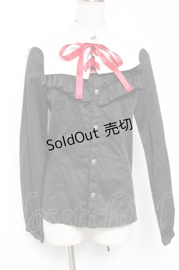 画像1: ALGONQUINS / つけ襟付きフリルブラウス M 黒 Y-26-01-20-037-AL-BL-SZ-ZI (1)