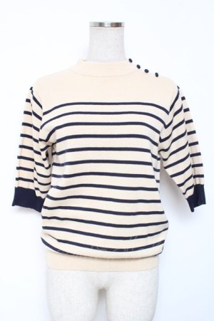 画像: F i.n.t / ヴィンテージボーダー5分袖ニットプルオーバー F ベージュ×ネイビー Y-26-01-20-005-CA-TO-SZ-ZI
