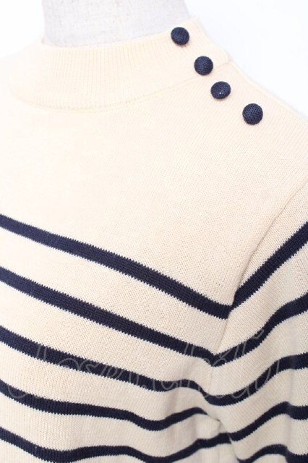 画像3: F i.n.t / ヴィンテージボーダー5分袖ニットプルオーバー F ベージュ×ネイビー Y-26-01-20-005-CA-TO-SZ-ZY (3)