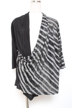 画像: ALGONQUINS / ボーダー切替ボレロ F 黒×グレー Y-26-01-20-051-AL-TO-SZ-ZI