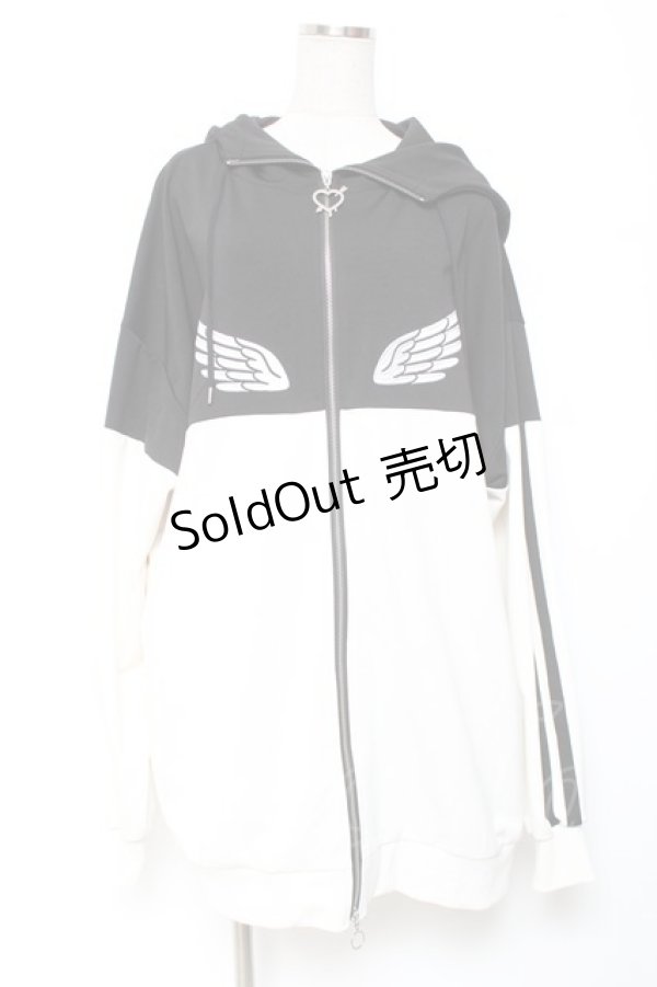 画像1: LISTEN FLAVOR / ヘヴンリージャージパーカー  黒×白 Y-26-01-20-054-PU-TO-SZ-ZI (1)