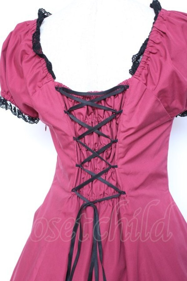 画像3: ATELIER PIERROT / 付け襟パフスリーブワンピース  ワイン Y-26-01-20-058-EL-OP-AS-ZY (3)