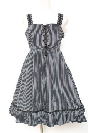 画像: MIHO MATSUDA / 胸元レースアップジャンパースカート M ネイビー Y-26-01-20-062-GO-OP-SZ-ZI