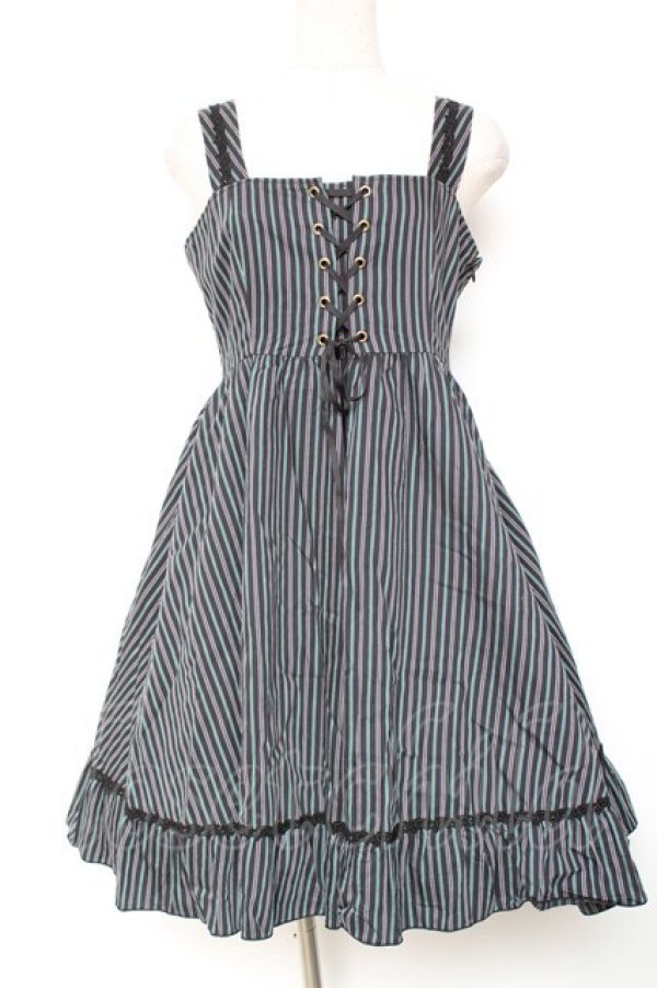 画像1: MIHO MATSUDA / 胸元レースアップジャンパースカート M ネイビー Y-26-01-20-062-GO-OP-SZ-ZY (1)