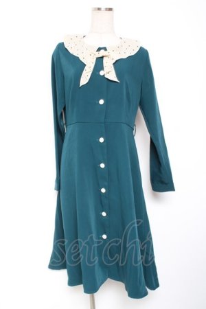 画像: Fi.n.t / タイ付きドットクレリック衿ワンピース  グリーン Y-26-01-20-068-CA-OP-SZ-ZI