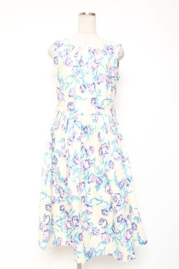 画像1: an another angelus / フラワープリントマルバックルベルトノースリーブワンピース  生成り Y-26-01-20-071-CA-OP-SZ-ZY (1)