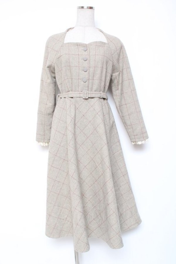 画像1: an another angelus / スイートハートネックラインチェックワンピース F ベージュ Y-26-01-20-072-CA-OP-SZ-ZY (1)