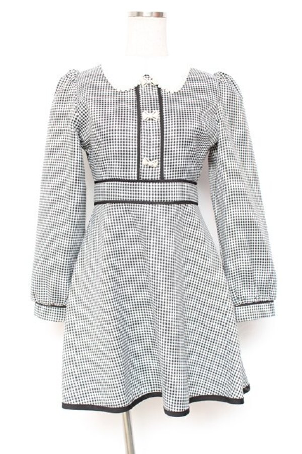 画像1: evelyn / リボンビジュー襟ミニワンピース  黒 Y-26-01-20-085-LO-OP-SZ-ZS (1)