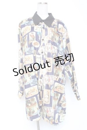 画像: Perla nell' ostrica / ビンテージキャットシャツ  ネイビー Y-26-01-20-086-EL-BL-SZ-ZI