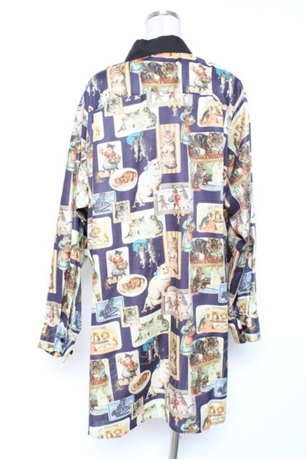 画像2: Perla nell' ostrica / ビンテージキャットシャツ  ネイビー Y-26-01-20-086-EL-BL-SZ-ZI (2)