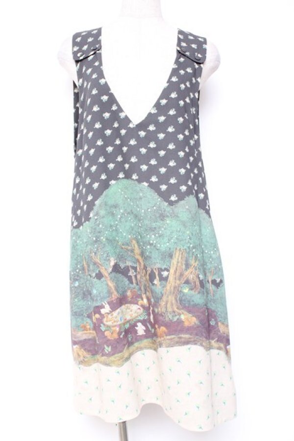 画像1: Franche Lippee / ピクニック柄ワンピース M 黒 Y-26-01-20-093-LO-OP-SZ-ZI (1)