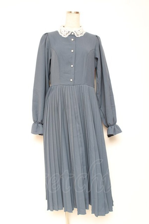 画像1: m petit by misako / レース襟プリーツワンピース L ブルー Y-26-01-20-094-LO-OP-SZ-ZY (1)