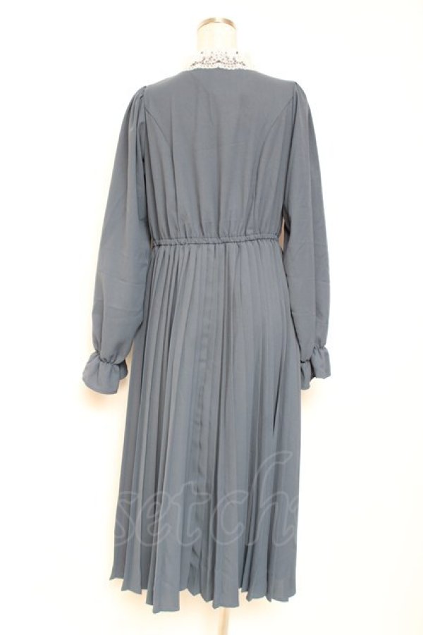 画像2: m petit by misako / レース襟プリーツワンピース L ブルー Y-26-01-20-094-LO-OP-SZ-ZY (2)