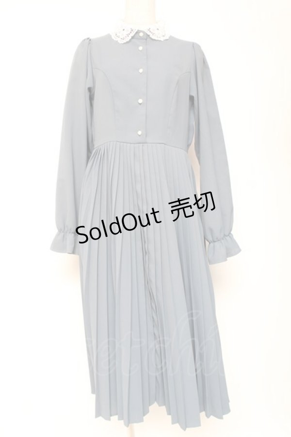 画像1: m petit by misako / レース襟プリーツワンピース M 青 Y-26-01-20-095-LO-OP-SZ-ZS (1)