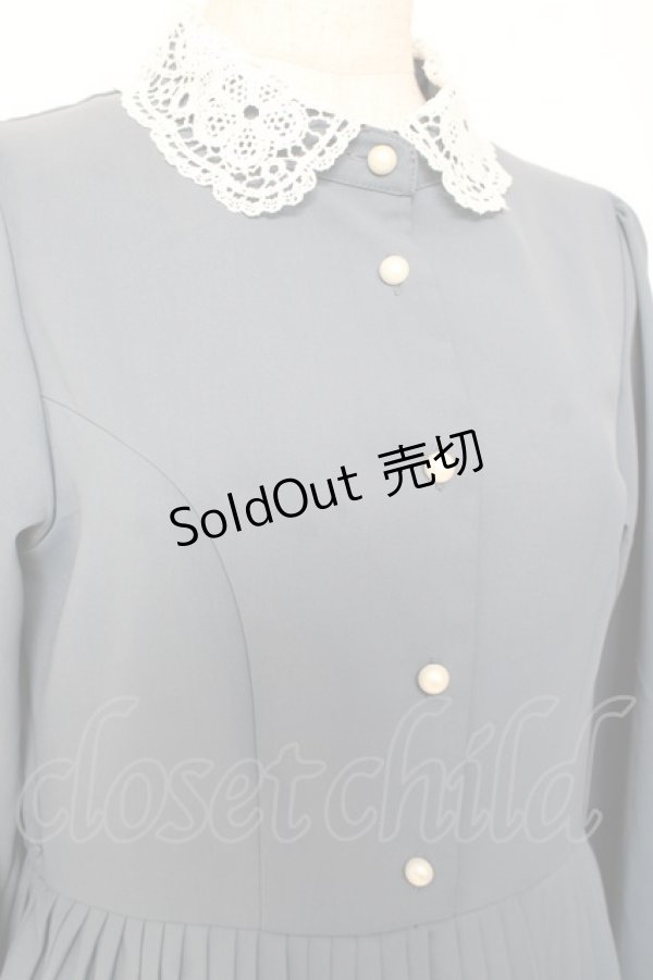 画像3: m petit by misako / レース襟プリーツワンピース M 青 Y-26-01-20-095-LO-OP-SZ-ZS (3)