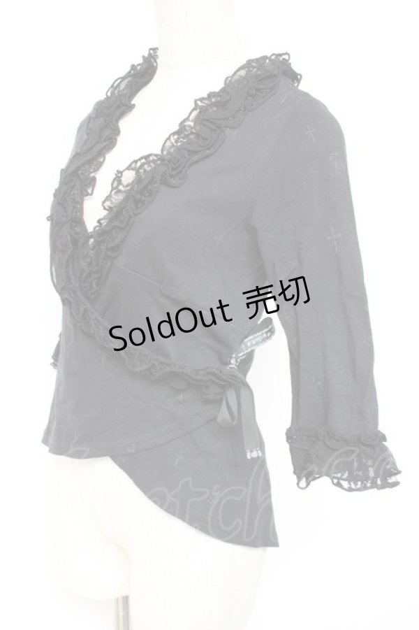 画像2: h.naoto Blood / ローズクロスフリルボレロカーディガン  黒 Y-26-01-20-102-HN-TO-SZ-ZY (2)