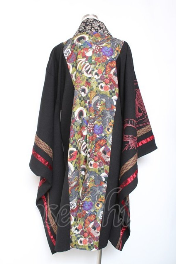 画像3: Qutie Frash / 和柄切替着物ロングカーディガン  黒×赤 Y-26-01-20-111-QU-JA-SZ-ZI (3)