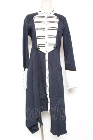 画像: Ozz oneste / ストライプナポレオンシャツワンピース  紺 Y-26-01-20-112-OO-OP-SZ-ZS