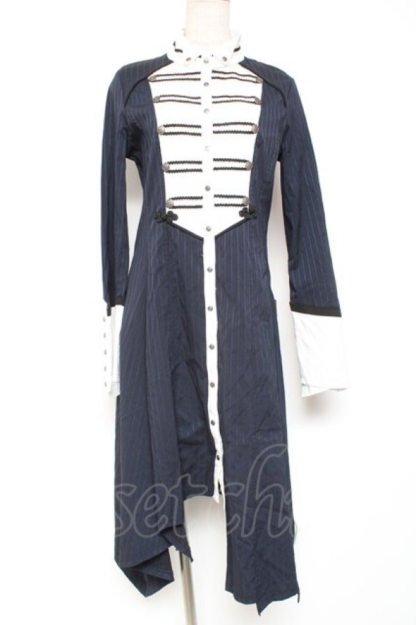 画像1: Ozz oneste / ストライプナポレオンシャツワンピース  紺 Y-26-01-20-112-OO-OP-SZ-ZS (1)