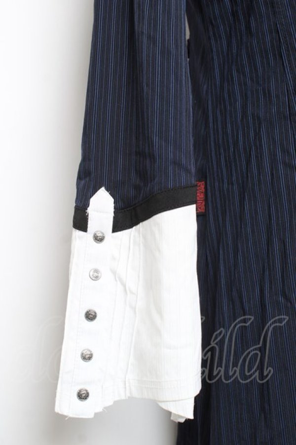 画像4: Ozz oneste / ストライプナポレオンシャツワンピース  紺 Y-26-01-20-112-OO-OP-SZ-ZS (4)