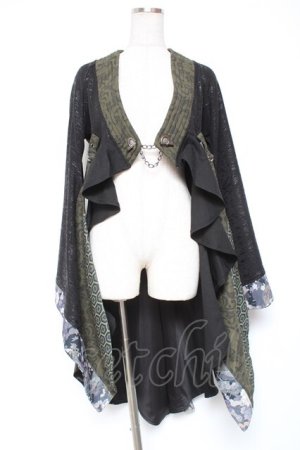 画像: Qutie Frash / 着物ロングカーデ  黒×緑 Y-26-01-20-113-QU-JA-SZ-ZI