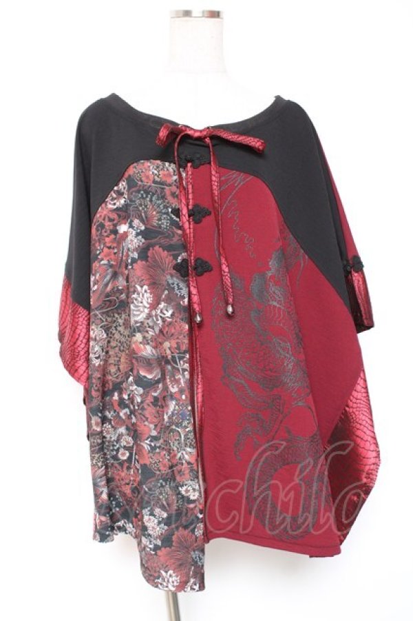 画像1: Qutie Frash / 龍和柄切替ポンチョ  黒×赤 Y-26-01-20-114-QU-TO-SZ-ZI (1)