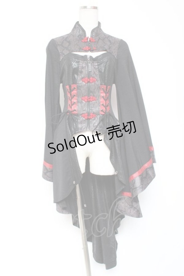 画像1: Qutie Frash / チャイナミリタリーチュニック  黒×赤 Y-26-01-20-115-QU-OP-SZ-ZI (1)