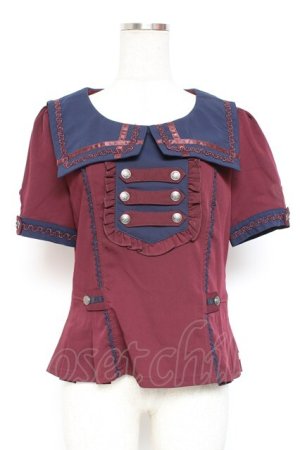 画像: Ozz oneste / ナポレオンデザインセーラー襟半袖ブラウス F ワイン Y-26-01-20-117-OO-BL-SZ-ZS