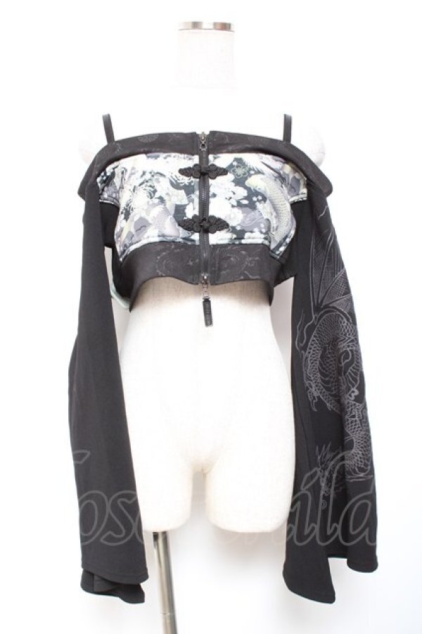 画像1: Qutie Frash / 和柄オフショルショートボレロ  黒 Y-26-01-20-014-QU-TO-SZ-ZY (1)