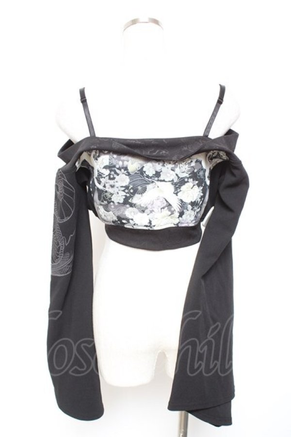 画像2: Qutie Frash / 和柄オフショルショートボレロ  黒 Y-26-01-20-014-QU-TO-SZ-ZY (2)