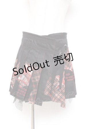 画像: h.ANARCHY / チェック×ユニオン柄プリーツ巻きスカート  黒 Y-26-01-20-123-HN-SK-SZ-ZI