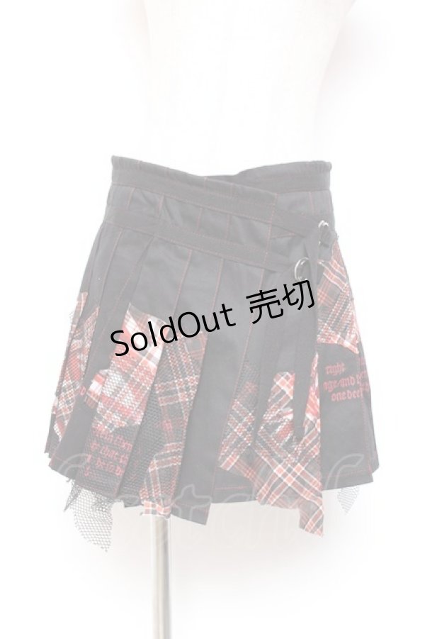 画像1: h.ANARCHY / チェック×ユニオン柄プリーツ巻きスカート  黒 Y-26-01-20-123-HN-SK-SZ-ZI (1)