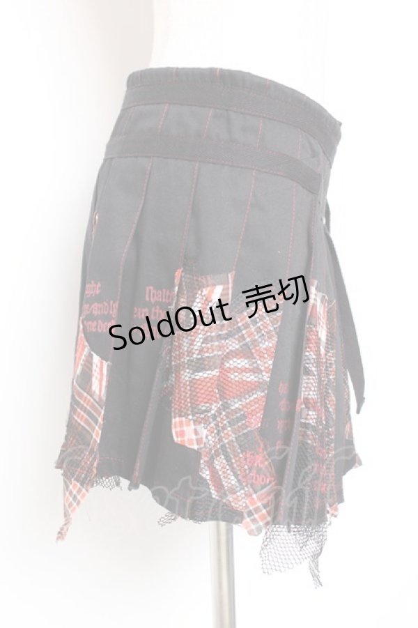 画像4: h.ANARCHY / チェック×ユニオン柄プリーツ巻きスカート  黒 Y-26-01-20-123-HN-SK-SZ-ZI (4)