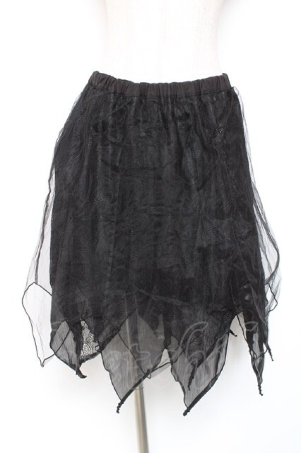 画像1: h.naoto Blood / 異素材切替総柄イレヘムスカート  黒 Y-26-01-20-124-HN-SK-SZ-ZI (1)