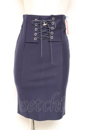 画像: MARBLE / 十字架付きあみあげタイトスカート  紺 Y-26-01-20-125-GO-SK-SZ-ZI