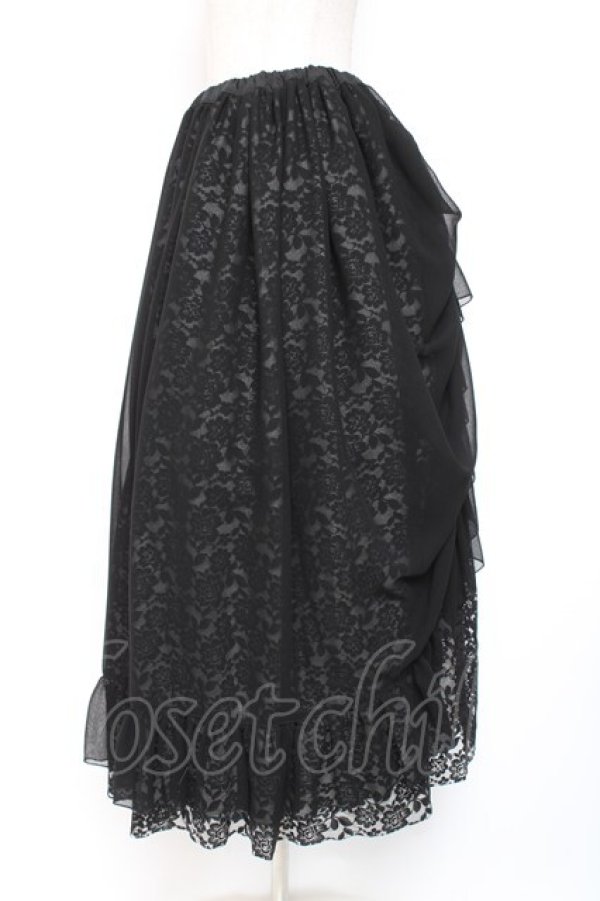 画像2: MARBLE / バッスルレース付きスカラップレースロングスカート  黒 Y-26-01-20-131-GO-SK-SZ-ZI (2)