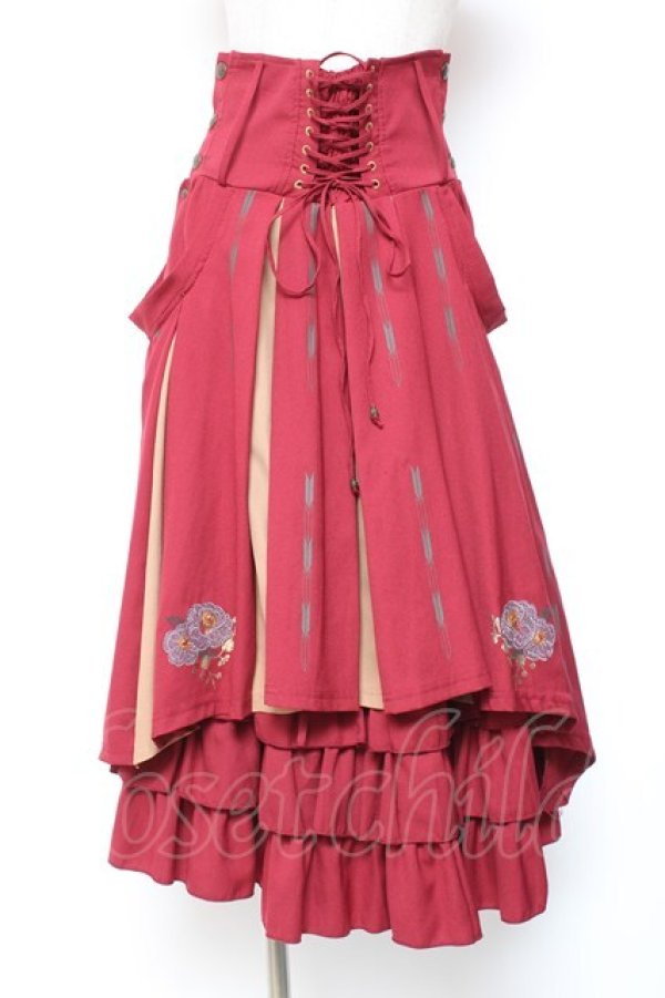 画像1: Ozz oneste / 椿刺繍袴スカート  エンジ Y-26-01-20-140-OO-SK-SZ-ZS (1)