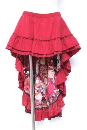 画像: Qutie Frash / 裏地和柄後ろロングスカート  赤 Y-26-01-20-142-QU-SK-SZ-ZI