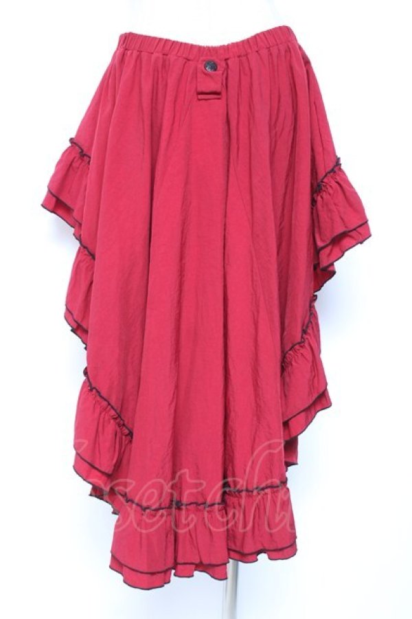 画像3: Qutie Frash / 裏地和柄後ろロングスカート  赤 Y-26-01-20-142-QU-SK-SZ-ZI (3)