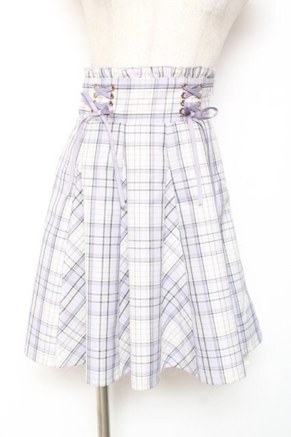 画像1: Amavel / ダブルレースアップはぎフレアチェックスカート  ラベンダー Y-26-01-20-157-CA-SK-SZ-ZS (1)