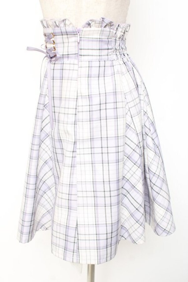 画像2: Amavel / ダブルレースアップはぎフレアチェックスカート  ラベンダー Y-26-01-20-157-CA-SK-SZ-ZS (2)