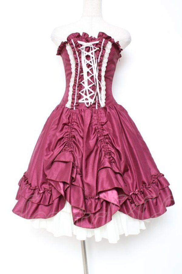 画像1: ATELIER PIERROT / バッスルコルセットワンピース  ワイン×ホワイト Y-26-01-20-172-EL-OP-SZ-ZI (1)