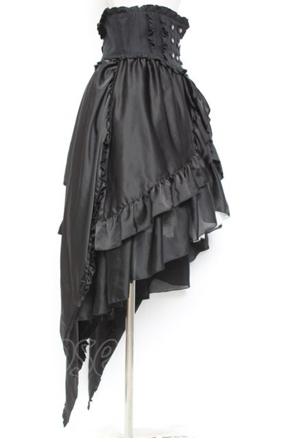 画像2: MARBLE / バッスルリボン付きコルセット風巻きスカート  黒 Y-26-01-20-173-GO-SK-SZ-ZI (2)