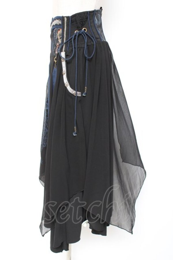 画像2: Ozz oneste / 袴デザインスカート  黒×紺 Y-26-01-20-182-OO-PA-SZ-ZS (2)