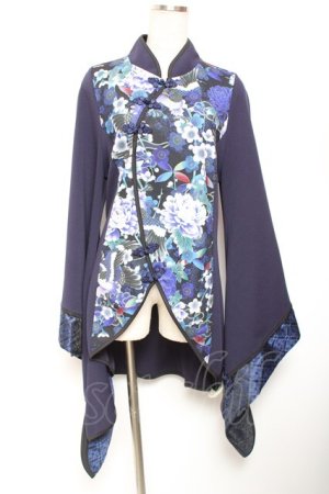 画像: Qutie Frash / チャイナ着物袖チュニック  黒×青 Y-26-01-20-022-QU-TO-AS-ZI