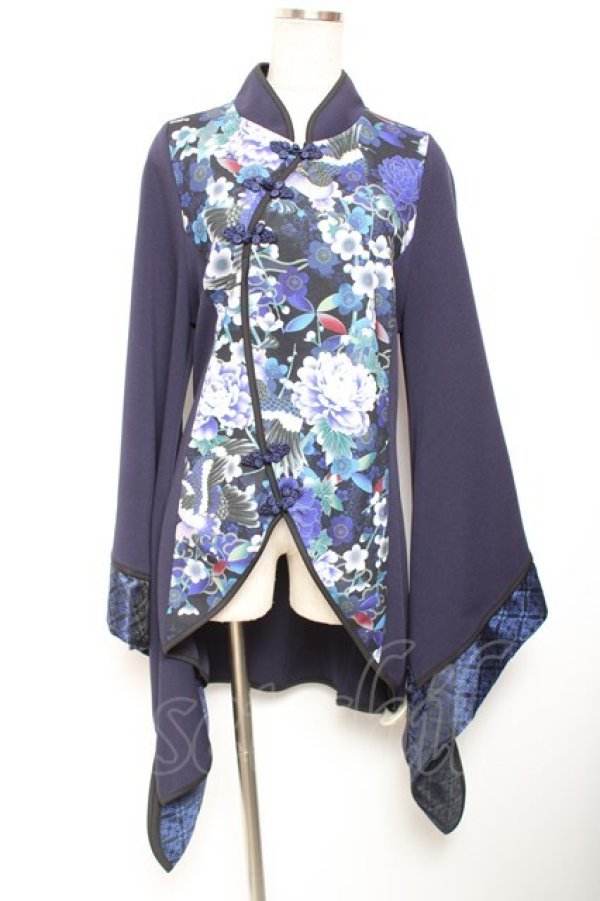 画像1: Qutie Frash / チャイナ着物袖チュニック  黒×青 Y-26-01-20-022-QU-TO-AS-ZY (1)