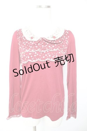 画像: axes femme / ハートシフォン切替カットソー  ワイン Y-26-01-22-059-AX-TO-SZ-ZY