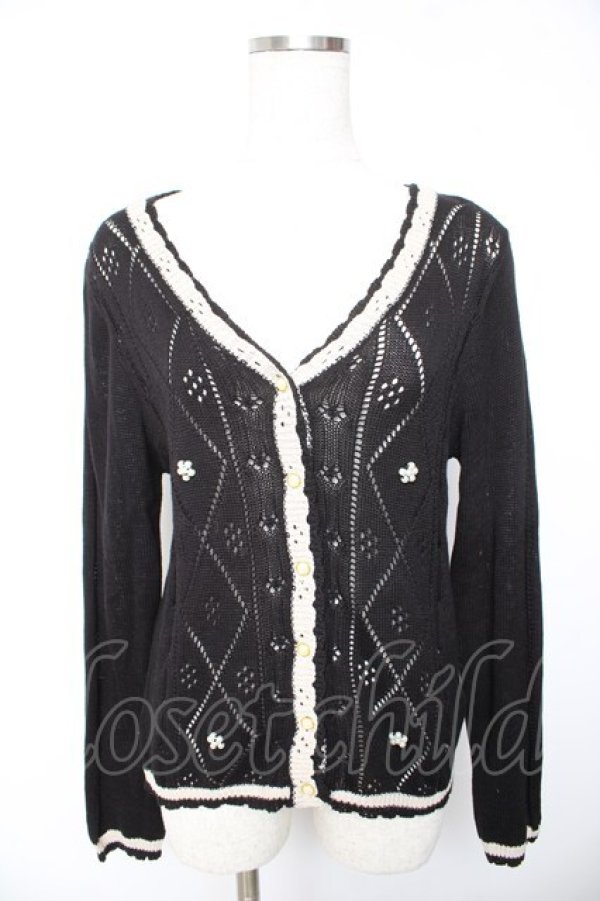 画像1: axes femme / バイカラーライン入りカーデ  黒 Y-26-01-22-062-AX-TO-SZ-ZY (1)