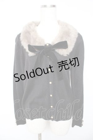 画像: axes femme / ファー付きカーディガン  黒 Y-26-01-22-063-AX-TO-SZ-ZY