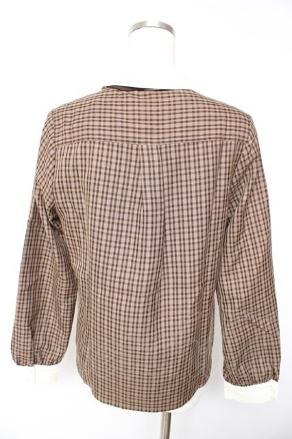 画像2: F i.n.t / プチネクタイ付きクレリックチェックシャツ F ブラウン Y-26-01-22-074-CA-BL-SZ-ZY (2)